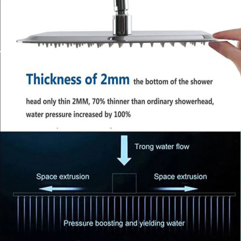 LED Rainfall Shower Head, Color Change with Temperature, Ultra-thin Design