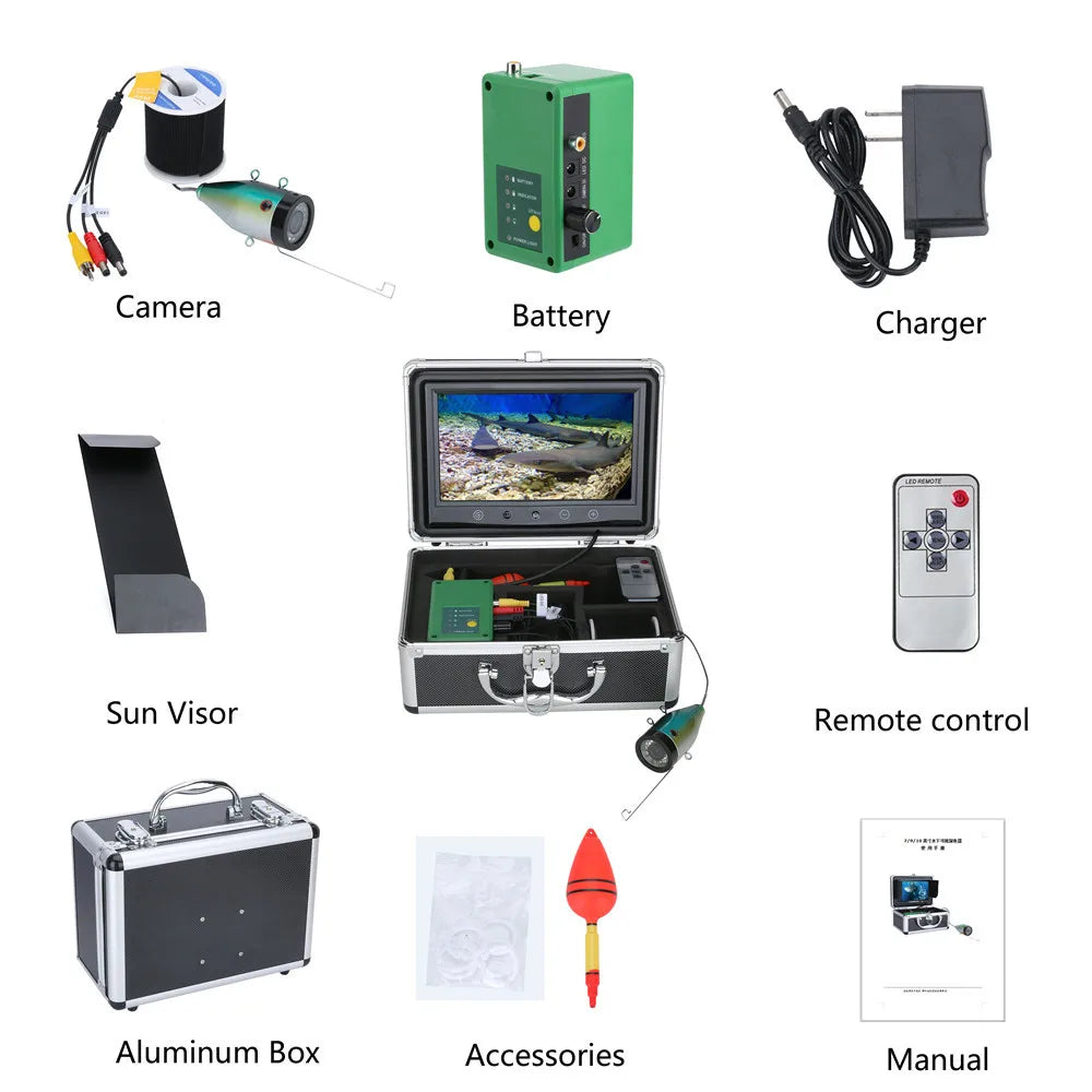Vedenalainen kalakamera, 9HD 1080P näyttö, 15 valkoista LED-valoa + 15 IR-lamppua