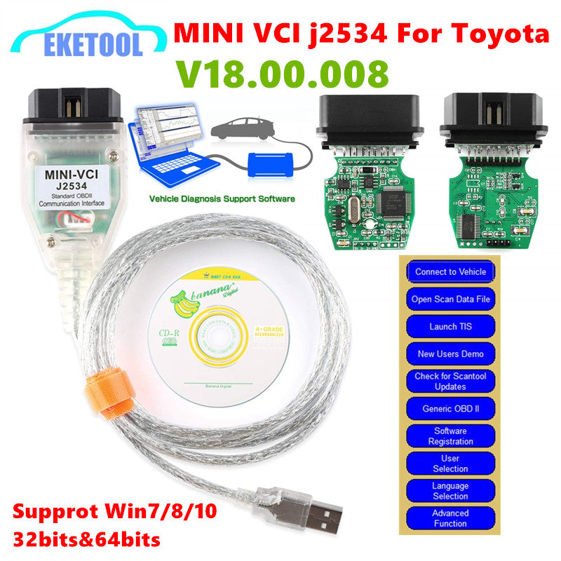 Toyota TIS Techstream OBD2 Interface, FTDI Chip, Køretøjsdiagnose Support