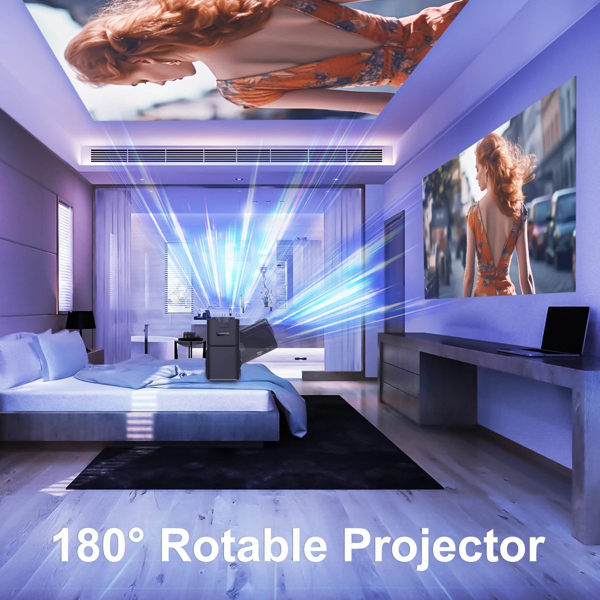 4K Android Projektor, native 1080P Auflösung, Dual-Wifi6-Konnektivität.