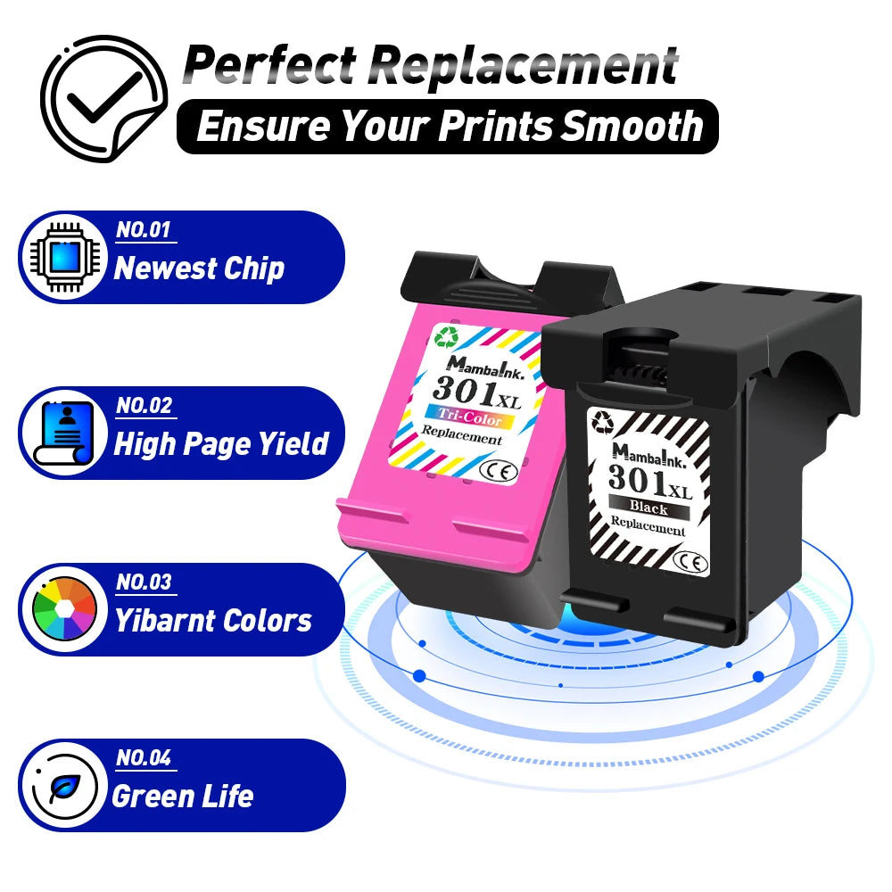 Ink Cartridges, Remanufactured, HP 301 XL