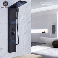 Panou de duș, duș cu cascada LED, robinet cu două manere