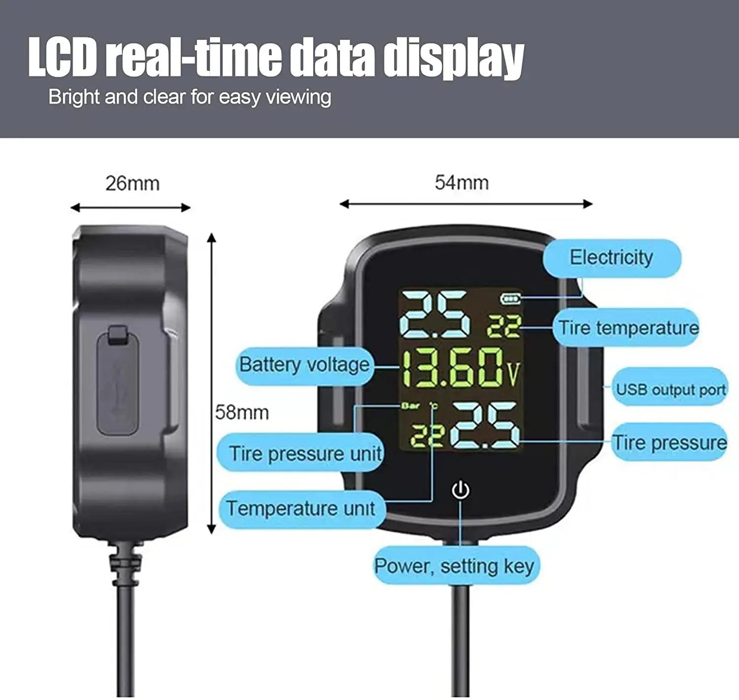 Motorcycle TPMS, QC 30 Fast Charging, Tire Pressure Monitoring System