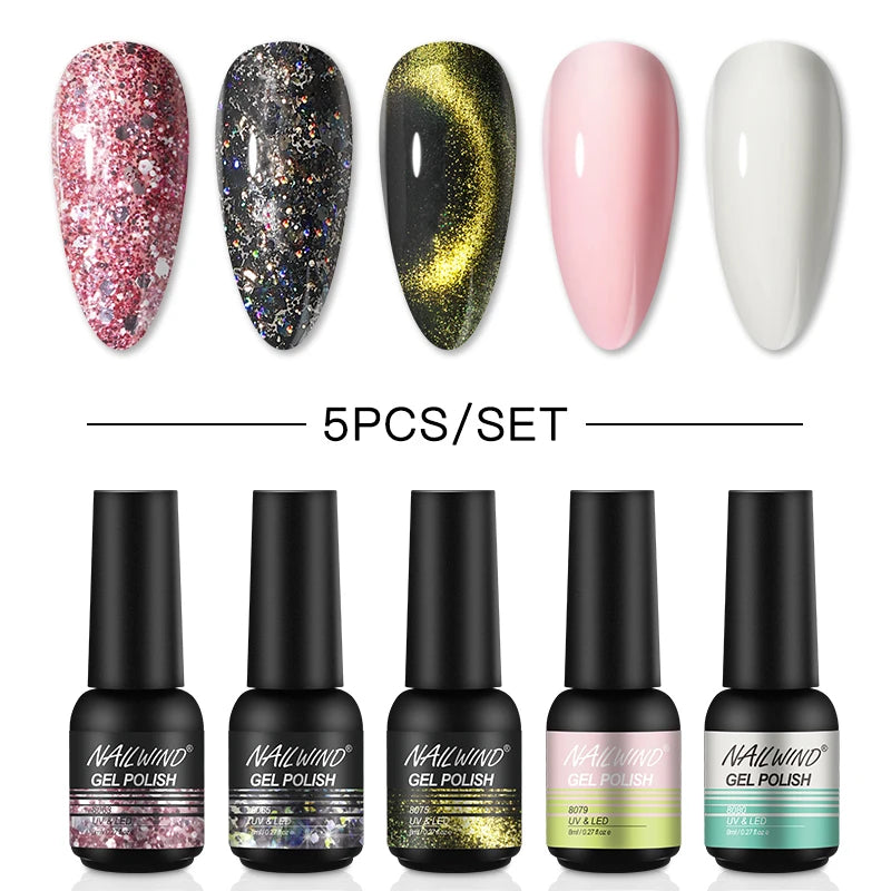 Gel nagellack set, avtagbart, glitterfinish