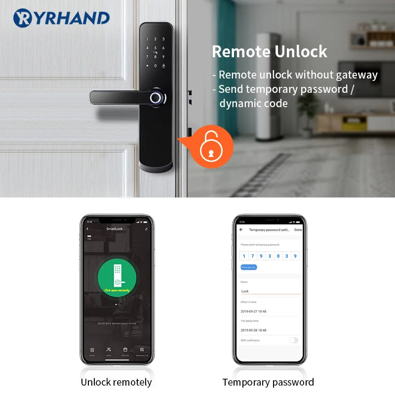 Smart dörrlås, vattentätt, fingeravtryckigenkänning