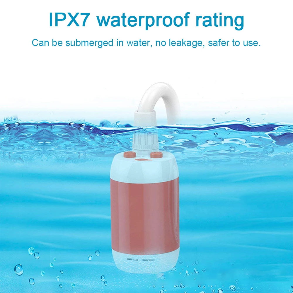 Pompa de duș electrică portabilă, rezistentă la apă IPX7, alimentată de baterie reîncărcabilă.