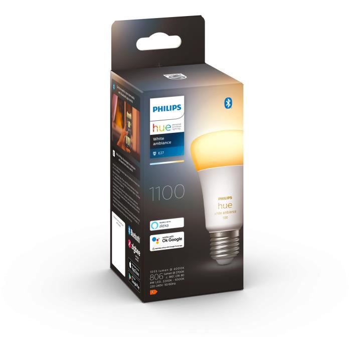 PHILIPS Hue White Ambiance - Connected LED bulb E27 - 9.5W Equivalent 75W - Bluetooth compatible