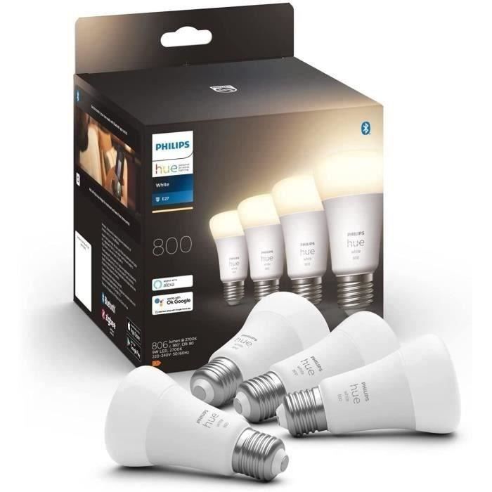 Philips Hue White, E27 connected LED bulb, 60W equivalent, 800 Lumen, Bluetooth compatible, 4 pack