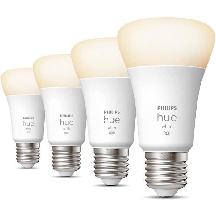 Philips Hue White, E27 connected LED bulb, 60W equivalent, 800 Lumen, Bluetooth compatible, 4 pack