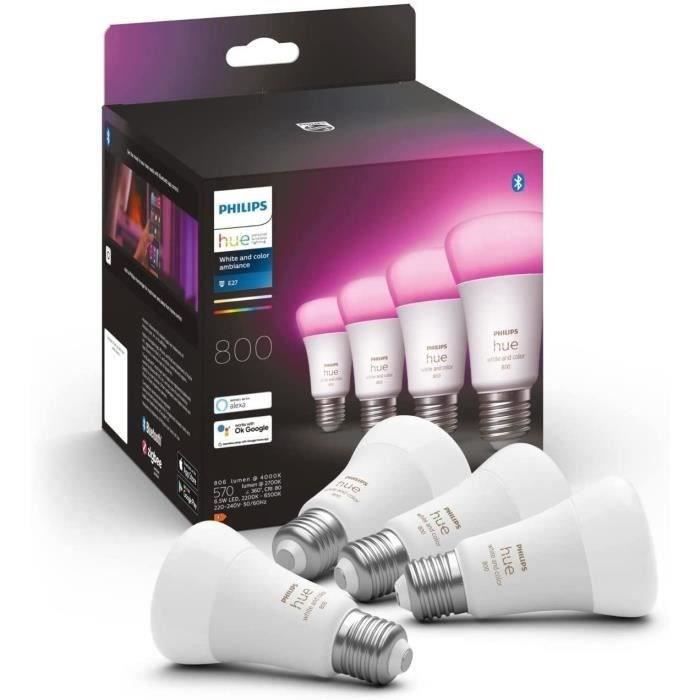 Philips Hue White & Color Ambiance, E27 connected LED bulb, 60W equivalent, 800 Lumen, 4 pack, Bluetooth compatible