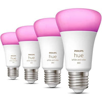 Philips Hue White & Color Ambiance, E27 connected LED bulb, 60W equivalent, 800 Lumen, 4 pack, Bluetooth compatible