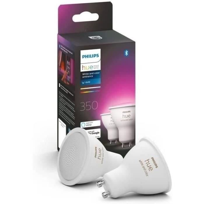 Philips Hue bulbs LED connected White & Color Ambiance Gu10, Bluetooth, Pack of 2, works with Alexa, Google and Homekit