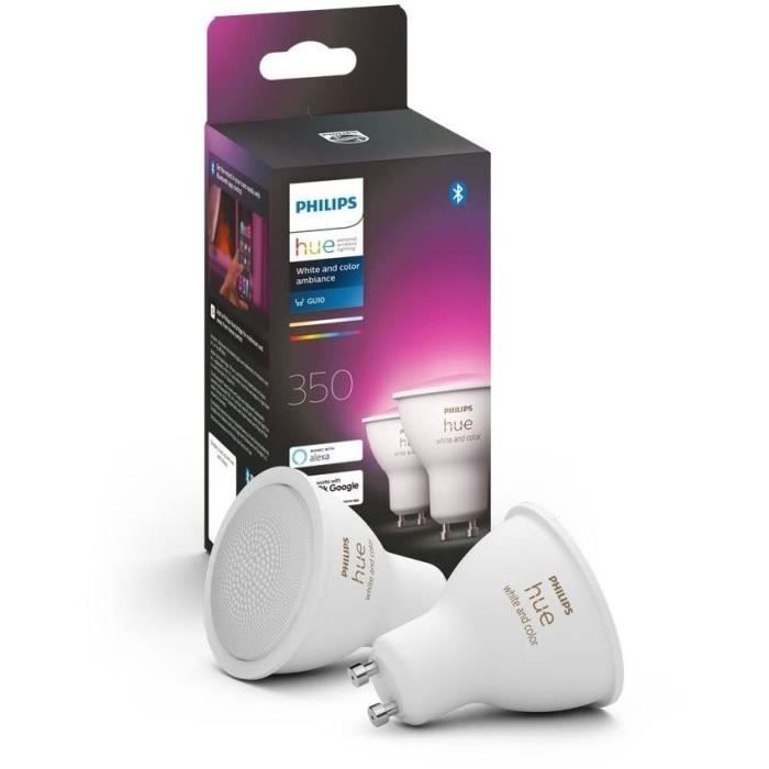 Philips Hue bulbs LED connected White & Color Ambiance Gu10, Bluetooth, Pack of 2, works with Alexa, Google and Homekit