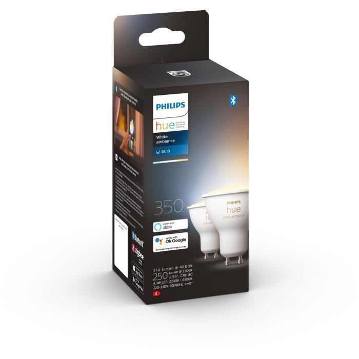 PHILIPS Hue White Ambiance Smart LED Bulbs GU10 Bluetooth Compatible - Pack of 2