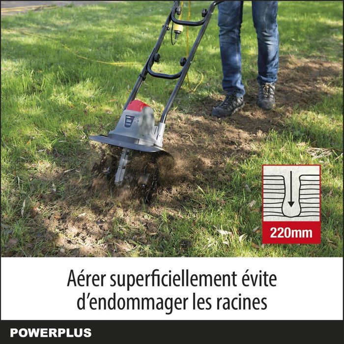 PowerPlus Electric Motoculteur Poweg7010 - 1050 W, 4 blades, depth of 220 mm and width of 320 mm