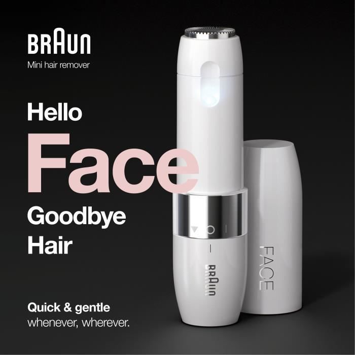 Braun Face Mini FS1000 Electric Facial Shaver for Women - Gentle on Skin - Smart Light Function - White