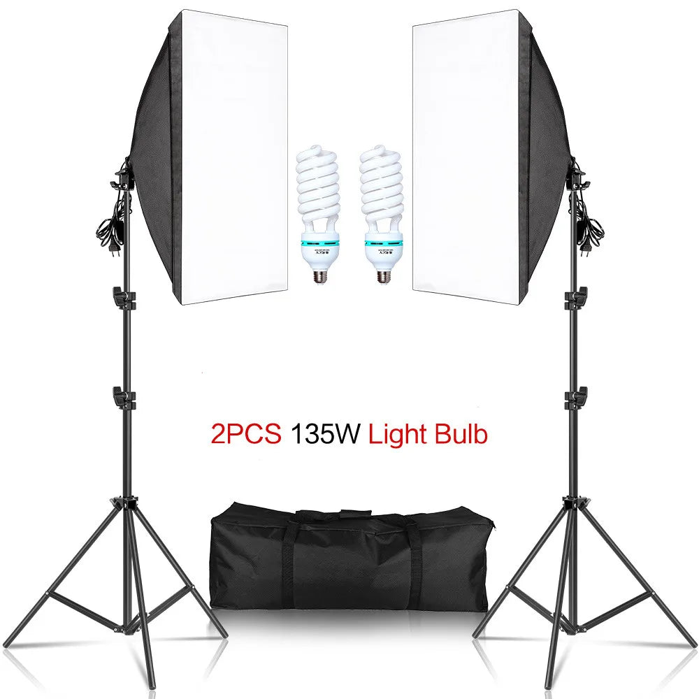 Softbox de fotografie, sistem de lumină continuă, trepied cu suport de 2M.