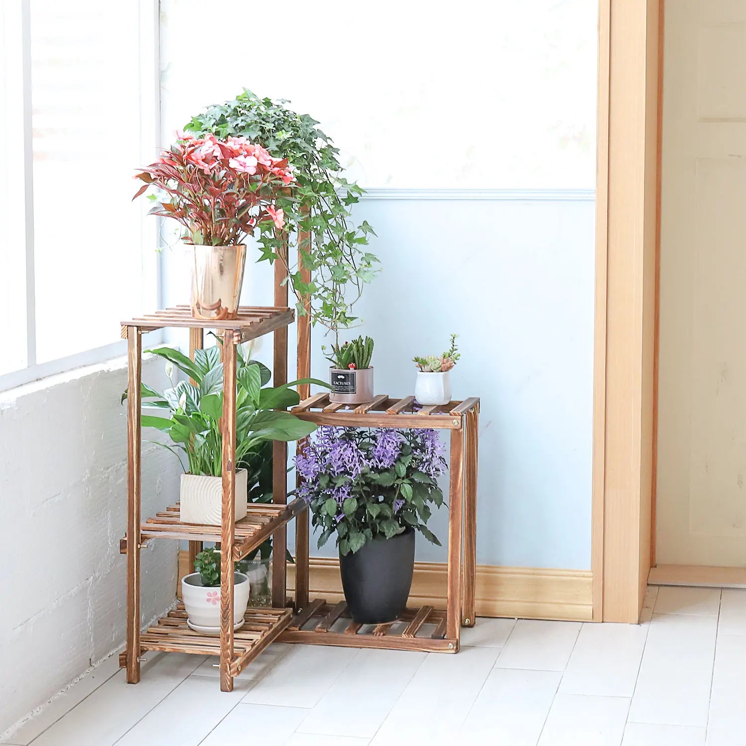 Wooden Plant Stand, 6 Tier, Indoor/Outdoor