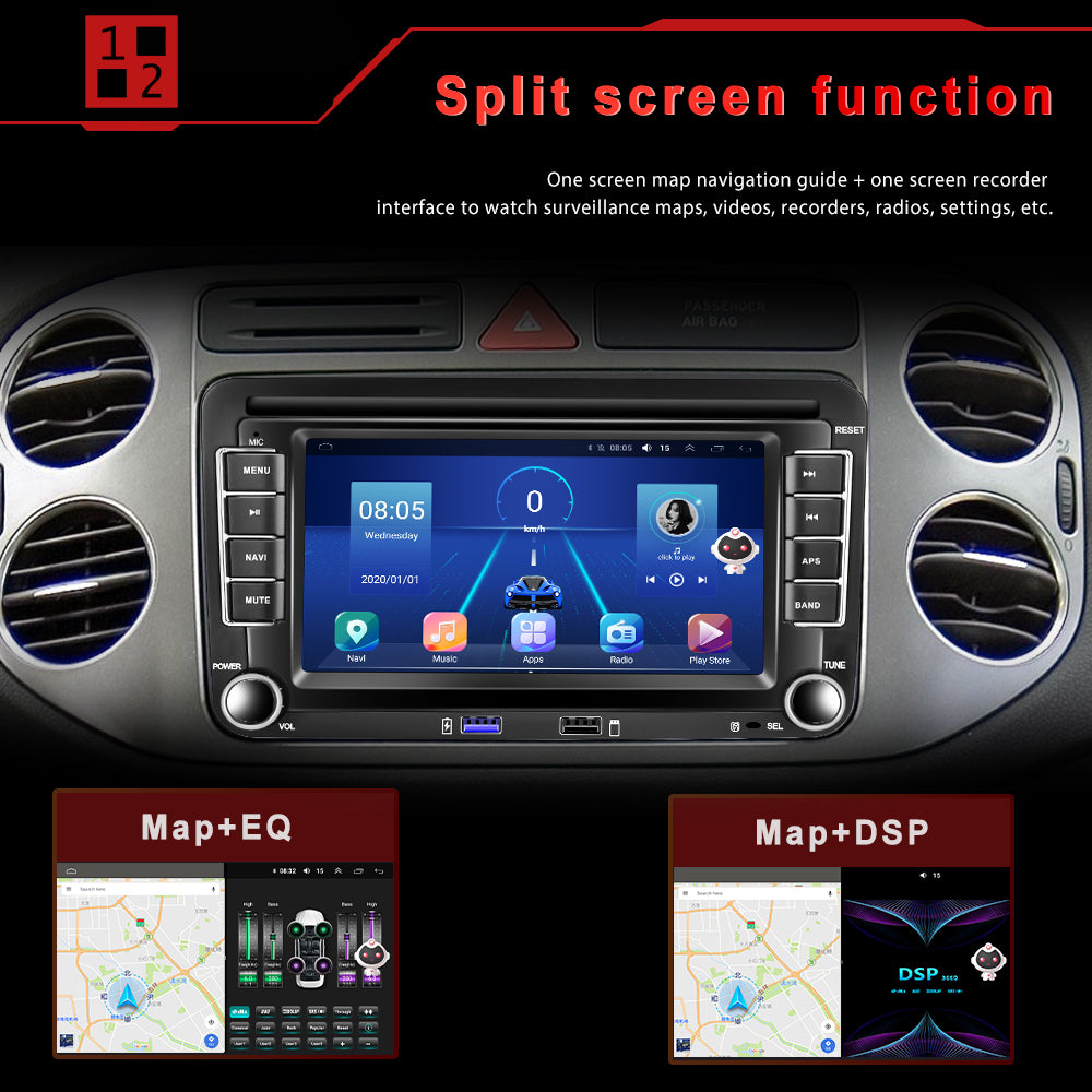 Android Auto Radio GPS, 7-inch scherm, compatibel met VW/Volkswagen