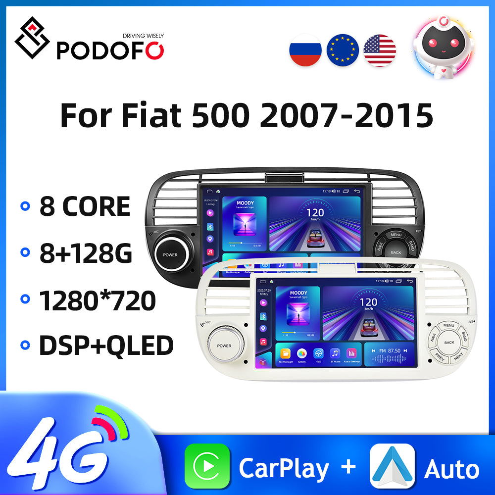 7'' Android Autoradio für Fiat 500 2007–2015 – 2Din 8+128G, Carplay, Auto WIFI GPS DSP
