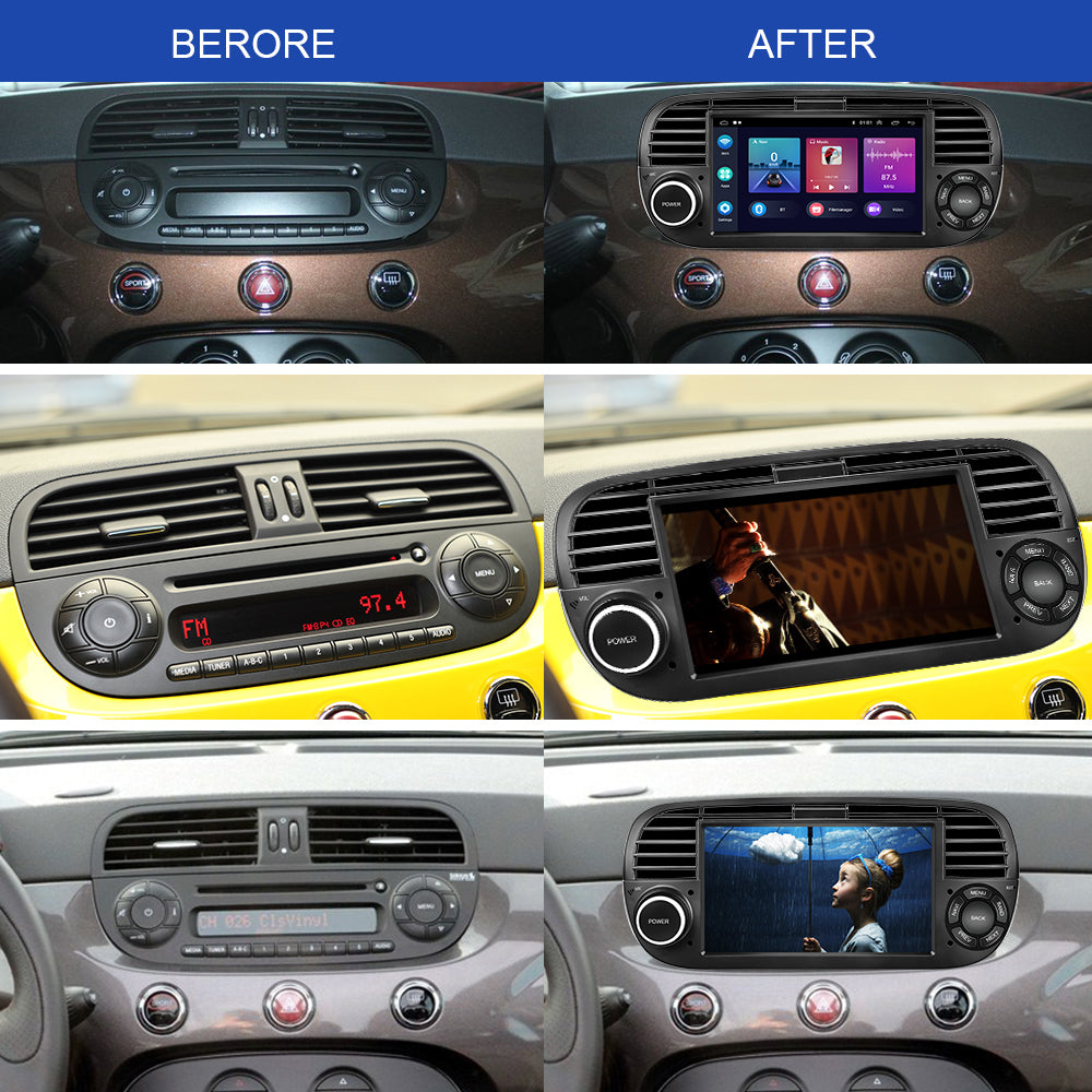 7'' Android Autoradio Voor Fiat 500 2007-2015 - 2Din 8+128G, Carplay, Auto WIFI GPS DSP