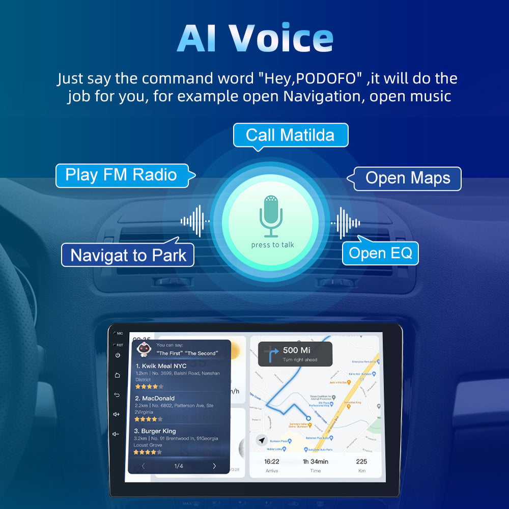 Bilradio med Carplay, AI-röstkontroll, 4G-stereomottagare