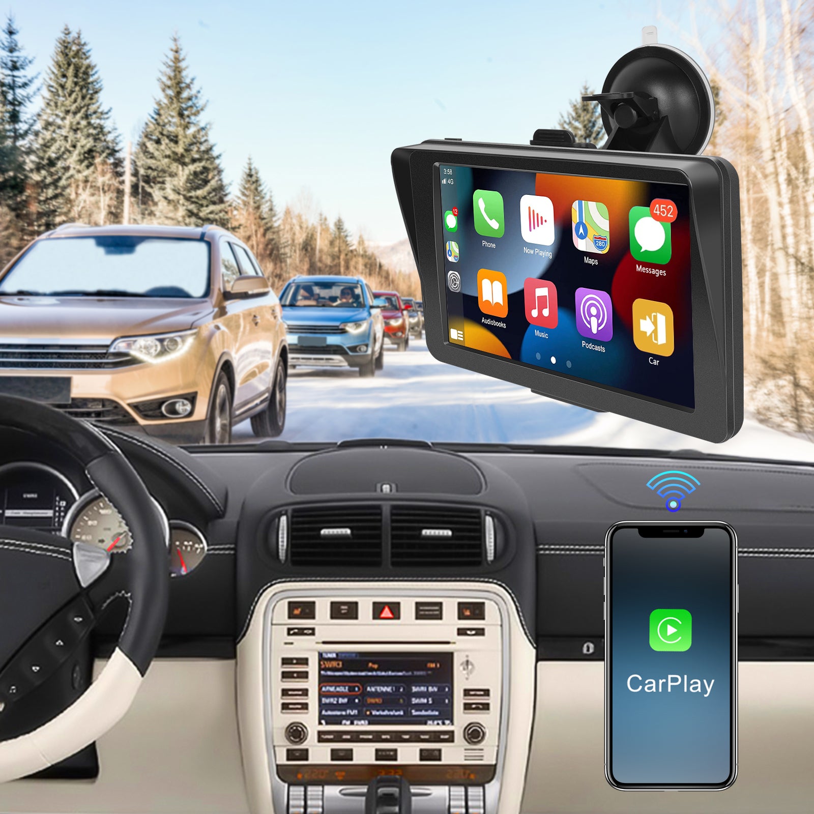 Monitor auto, radio AirPlay, HD Wireless Carplay
