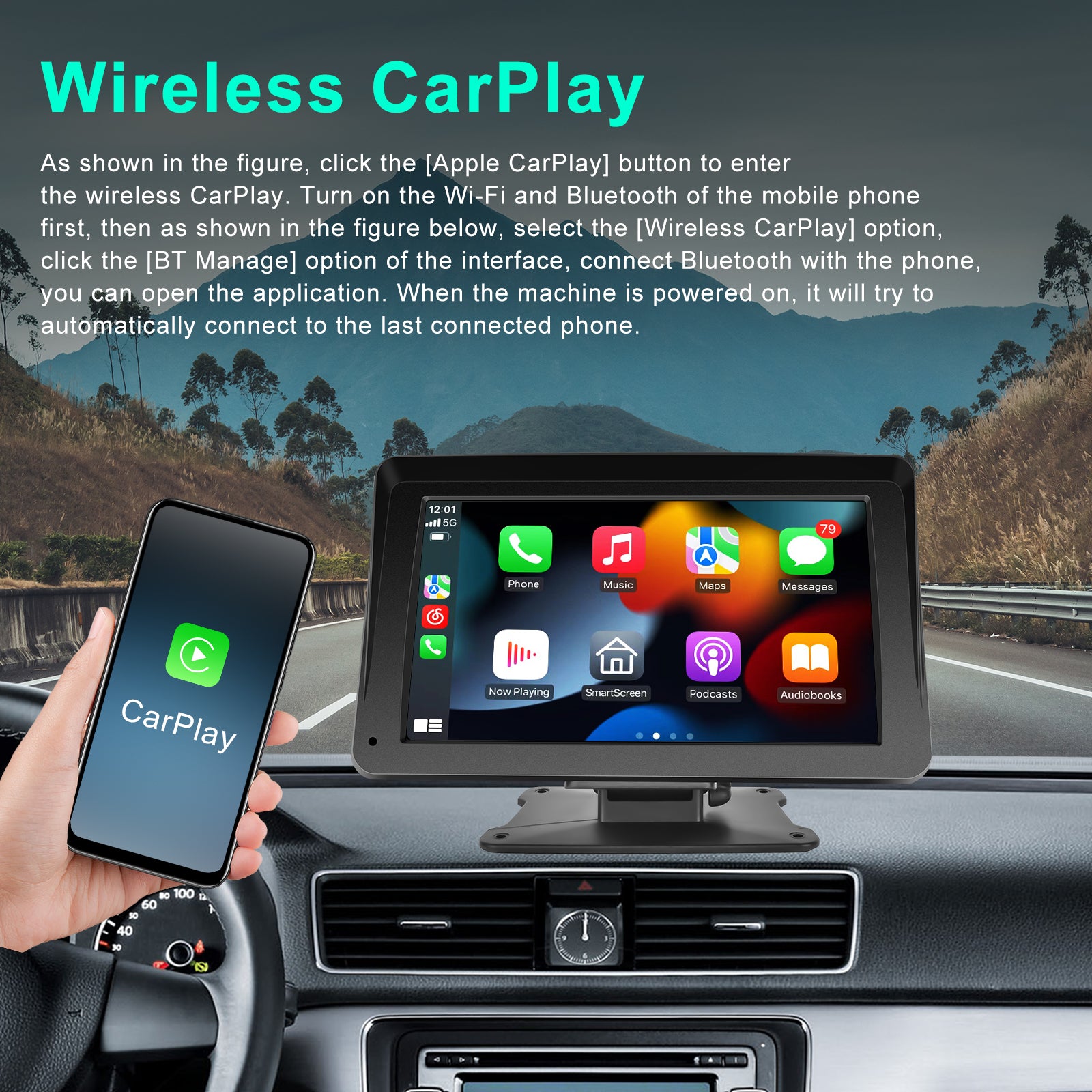 Monitor auto, radio AirPlay, HD Wireless Carplay