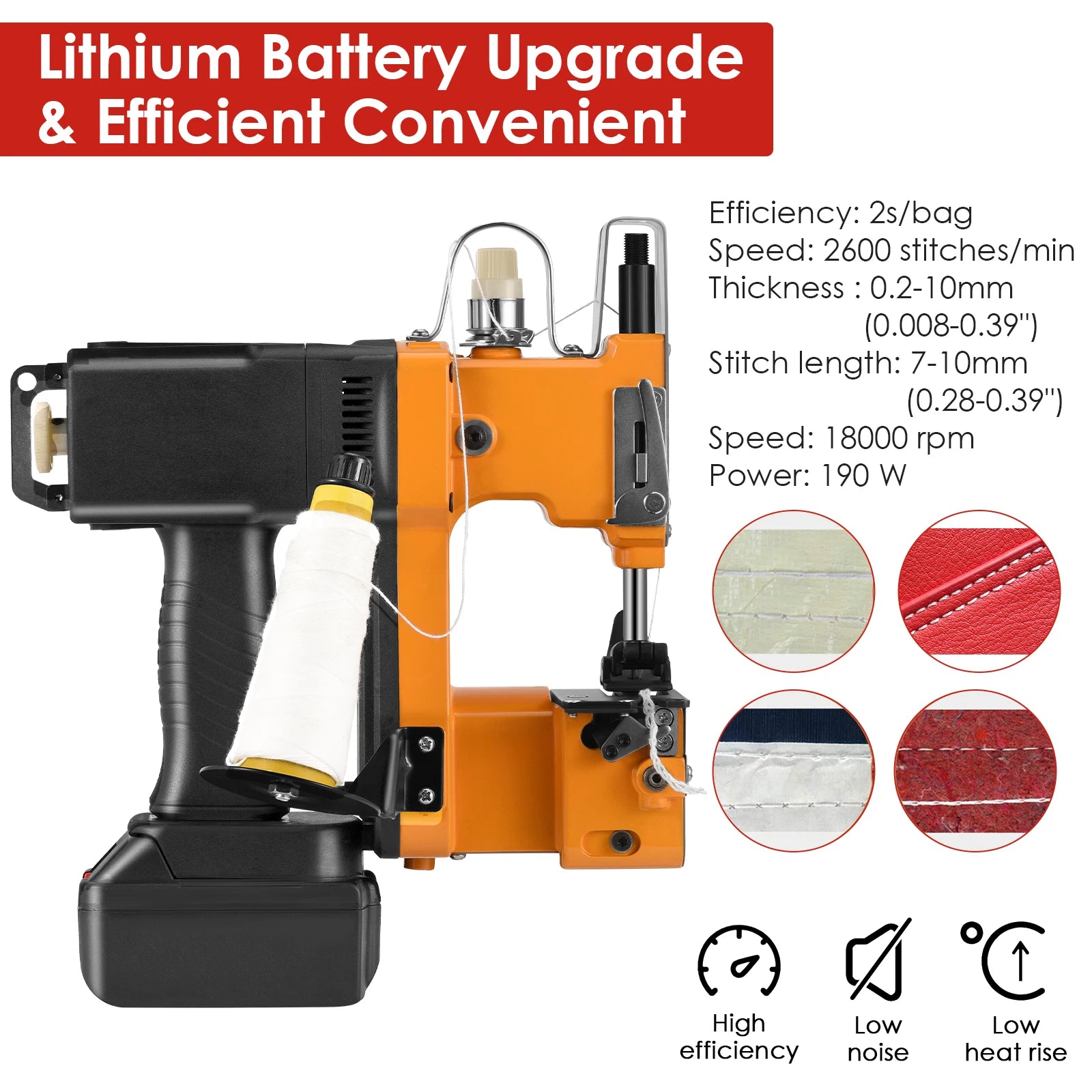 Mașină de cusut portabilă pentru pungi, mașină electrică de ambalare industrială, baterie de litiu de 2200 mAh.