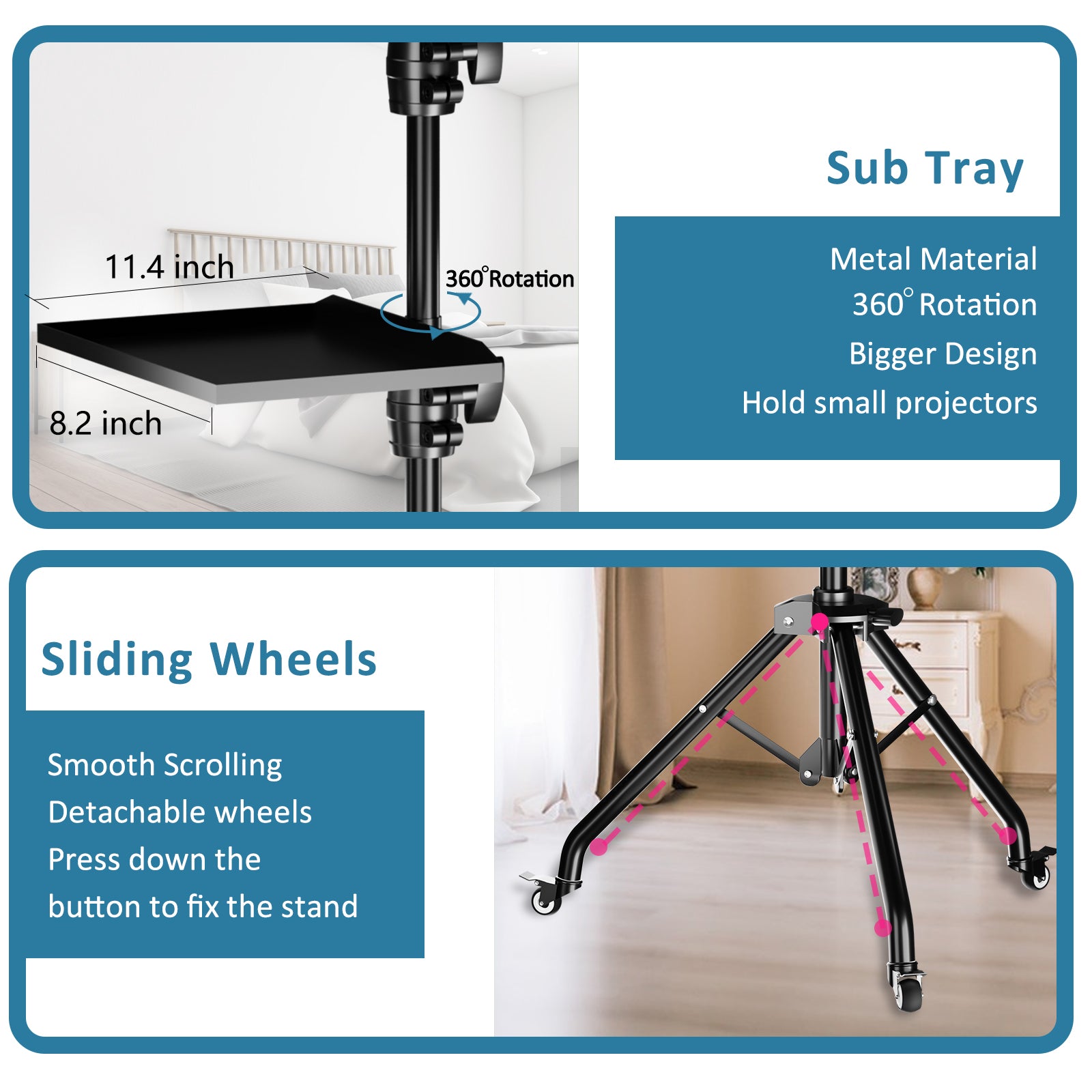 Projector Tripod Stand, Laptop Tripod on Wheels, Adjustable Height