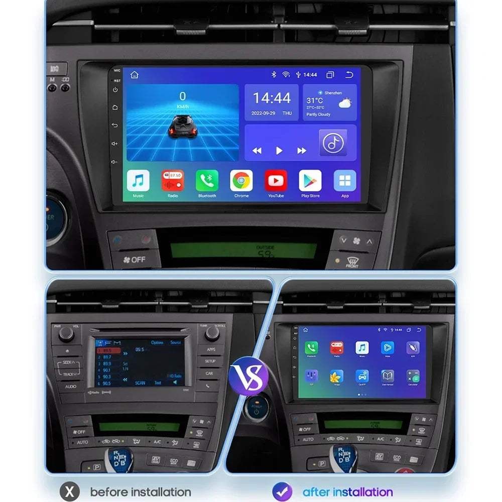 Bilradio för Toyota Prius XW30, QLED-skärm, Android 12, Carplay