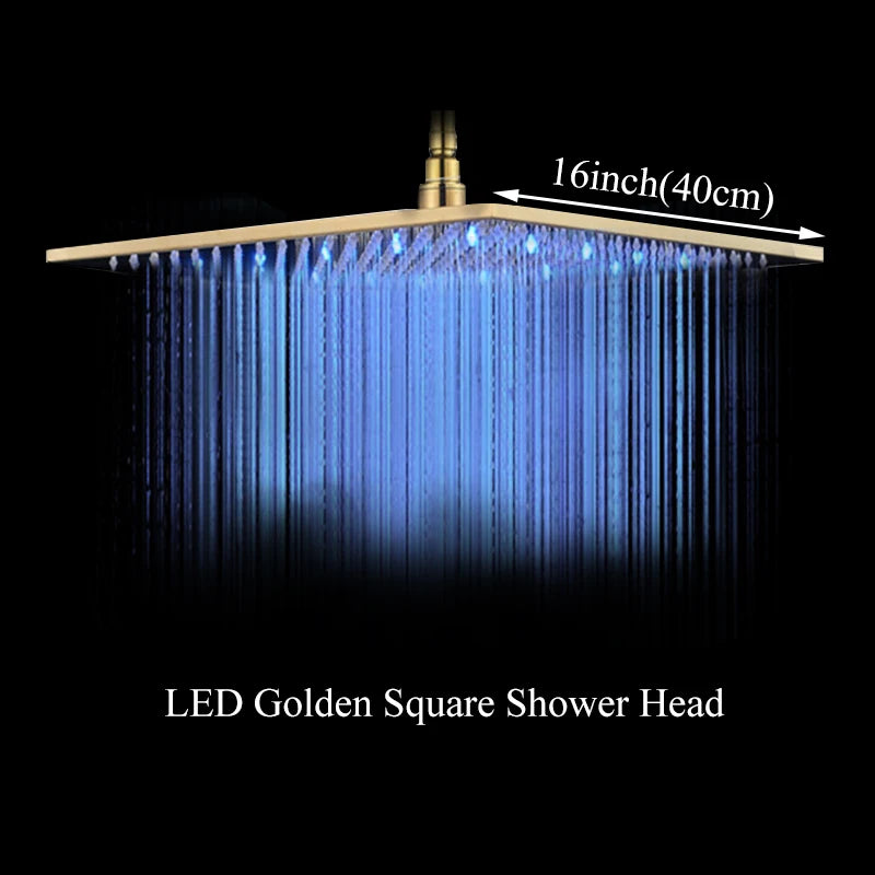 LED Rainfall Shower Head, Color Changing LED Lights, Square Brass Design