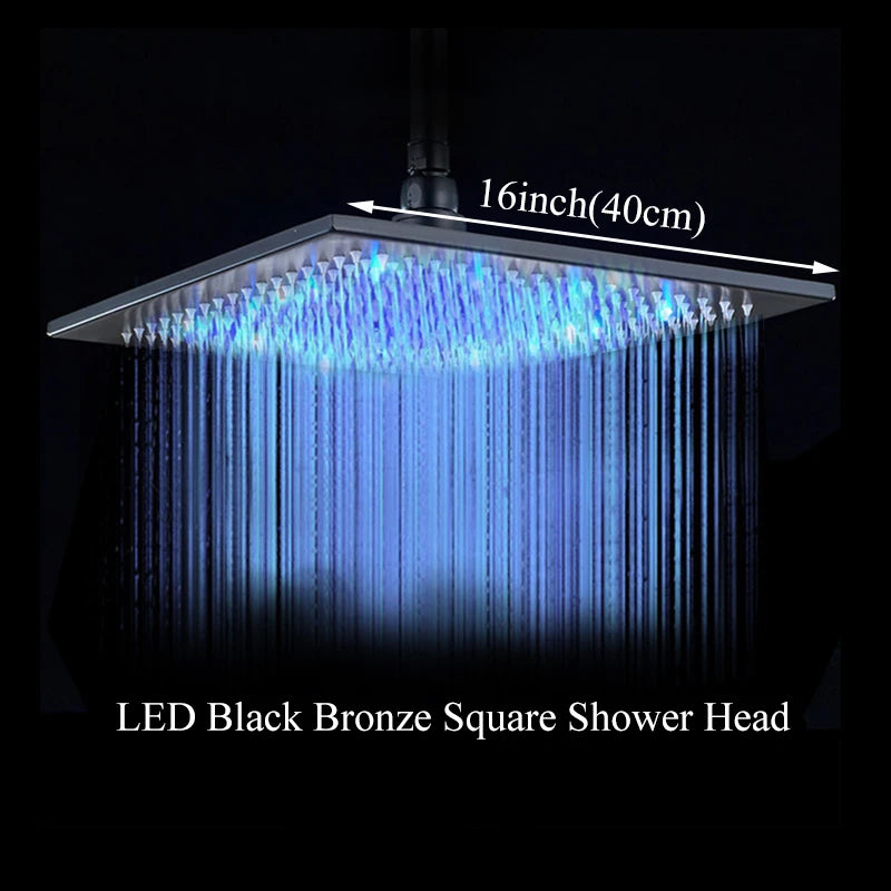 LED Rainfall Shower Head, Color Changing LED Lights, Square Brass Design