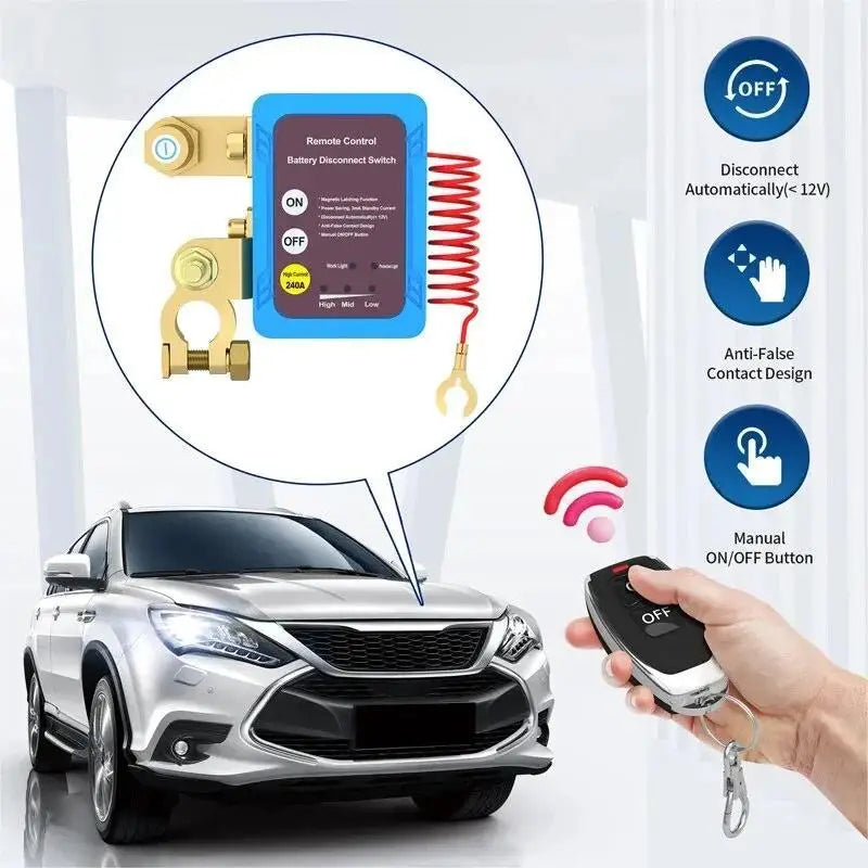 Remote Battery Disconnect Switch, 12V 240A, Automatic Power Shut Off