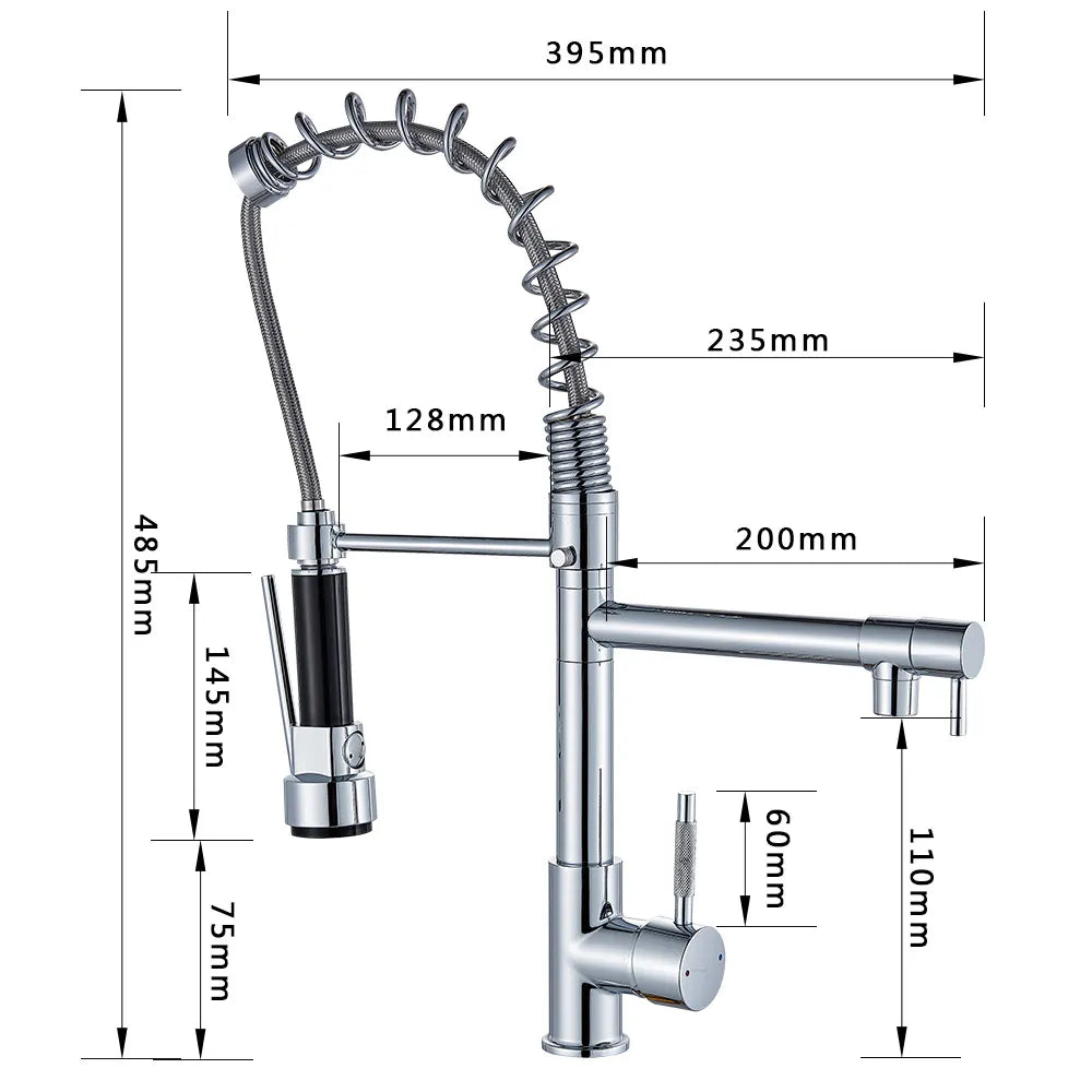 Kitchen Faucet, Dual Outlet Spouts, 360 Swivel