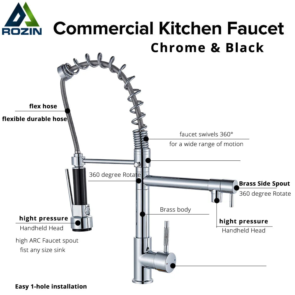 Kitchen Faucet, Dual Outlet Spouts, 360 Swivel