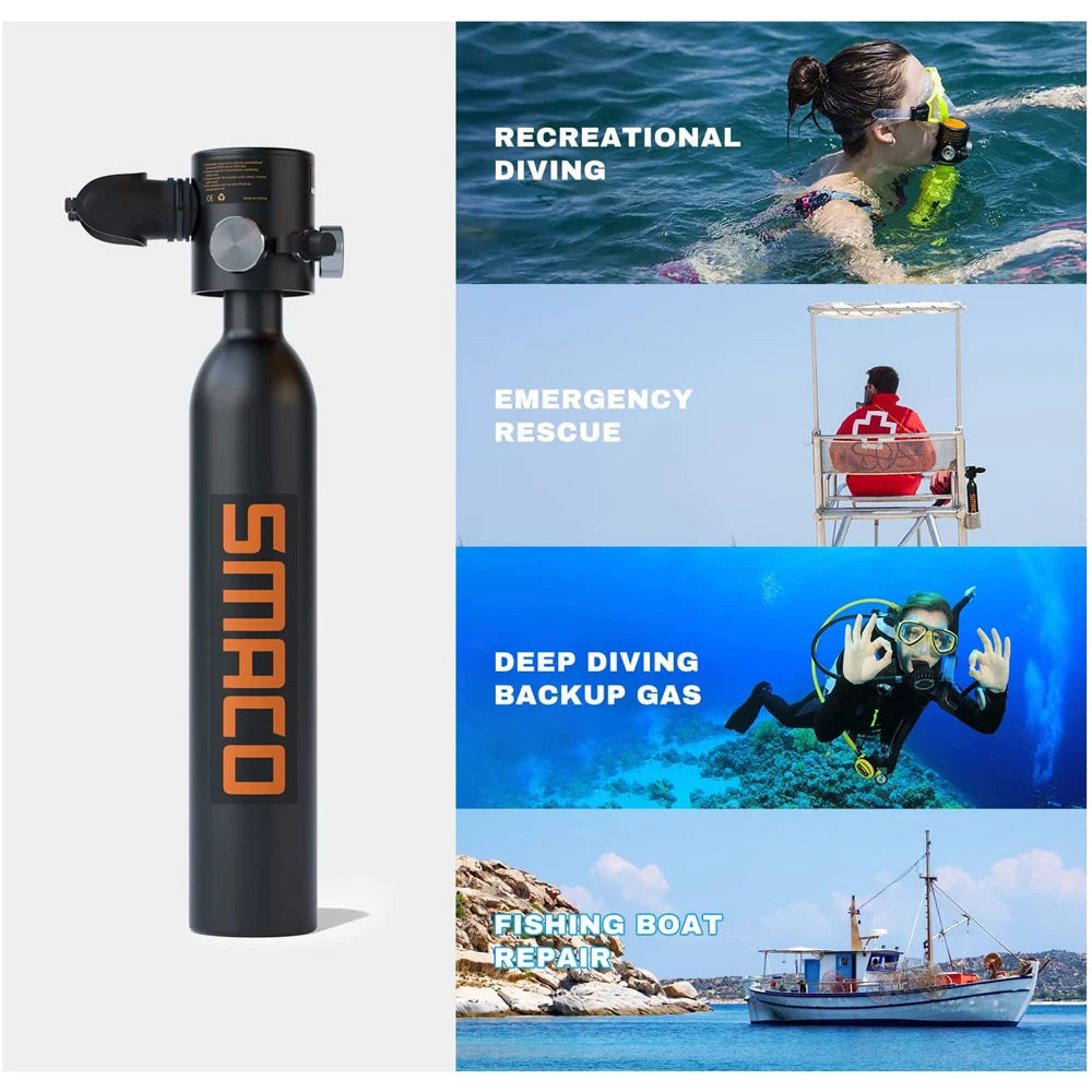 Dykkerflaske til dykning, 05L kapacitet, håndpumpe