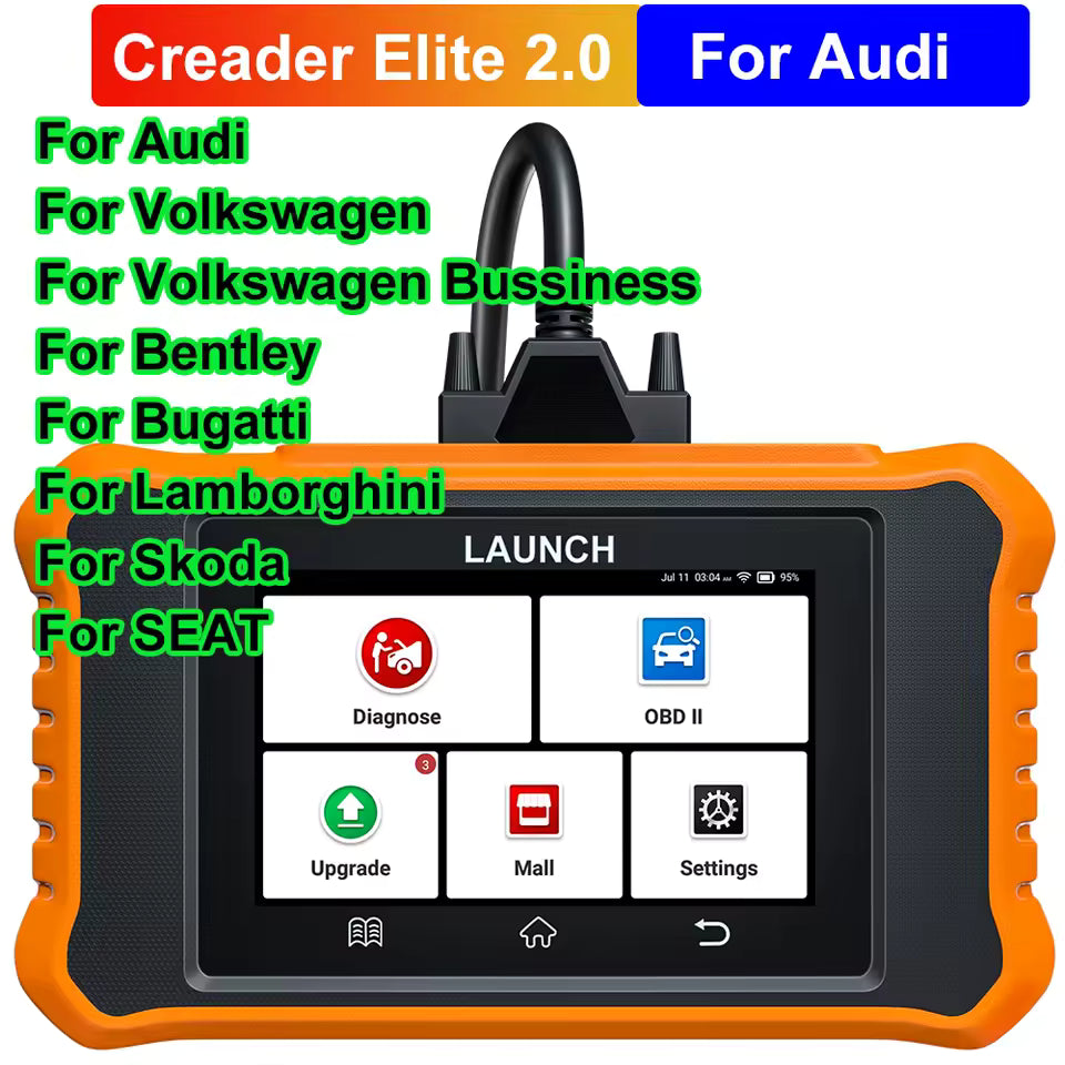 LAUNCH X431 Elite 2.0 Full System Car Diagnostic Tools Auto OBD OBD2 Scanner ECU Coding Lifetime Free Update, For Audi Serial