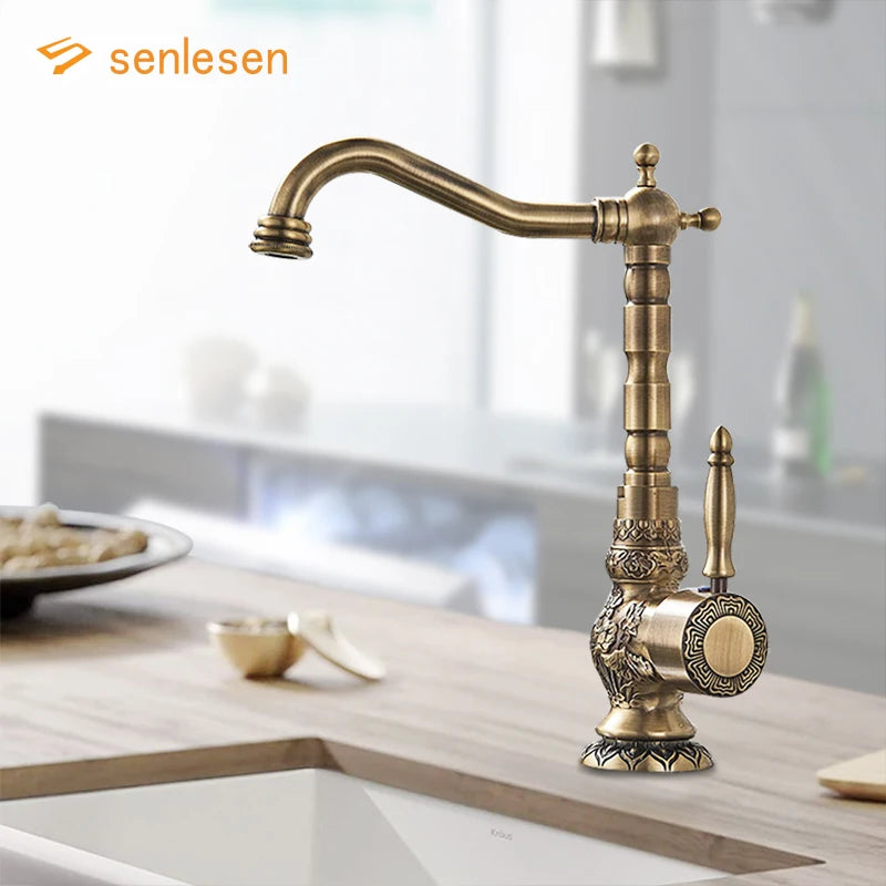 Bathroom Faucet, Antique Brass, 360 Rotation