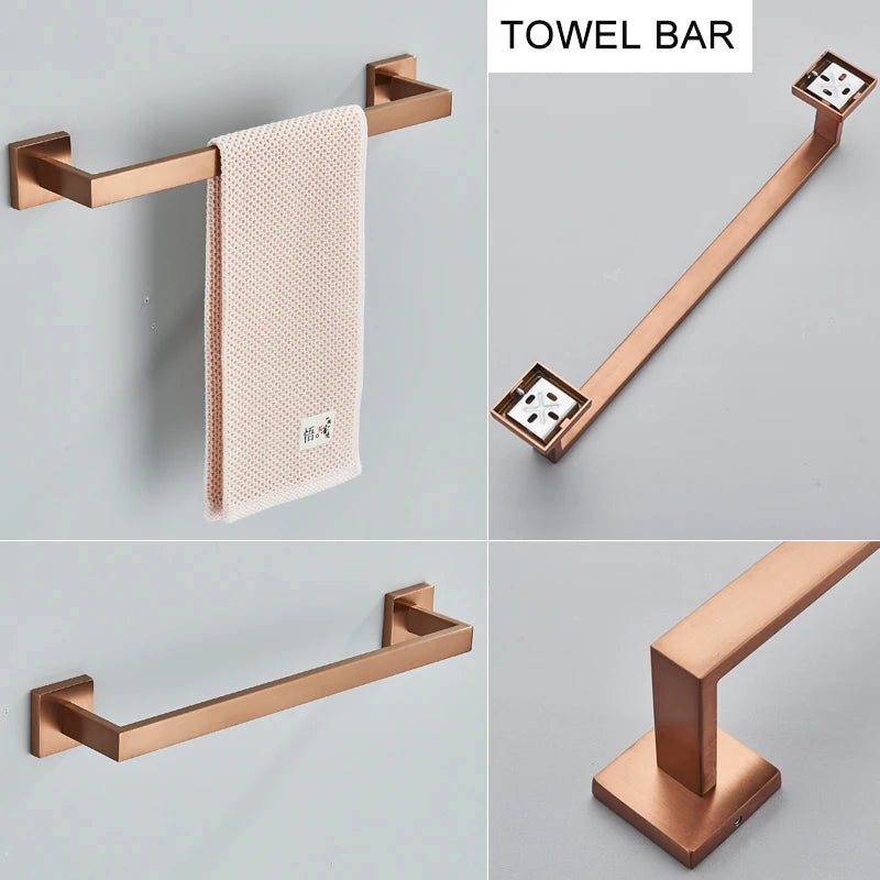 Bathroom Accessories Hardware Set, Rose Golden, Stainless Steel