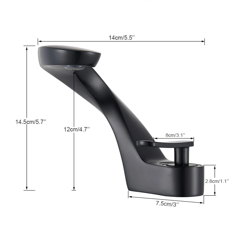 Luxury Black Basin Faucet, Brass Construction, Single Handle