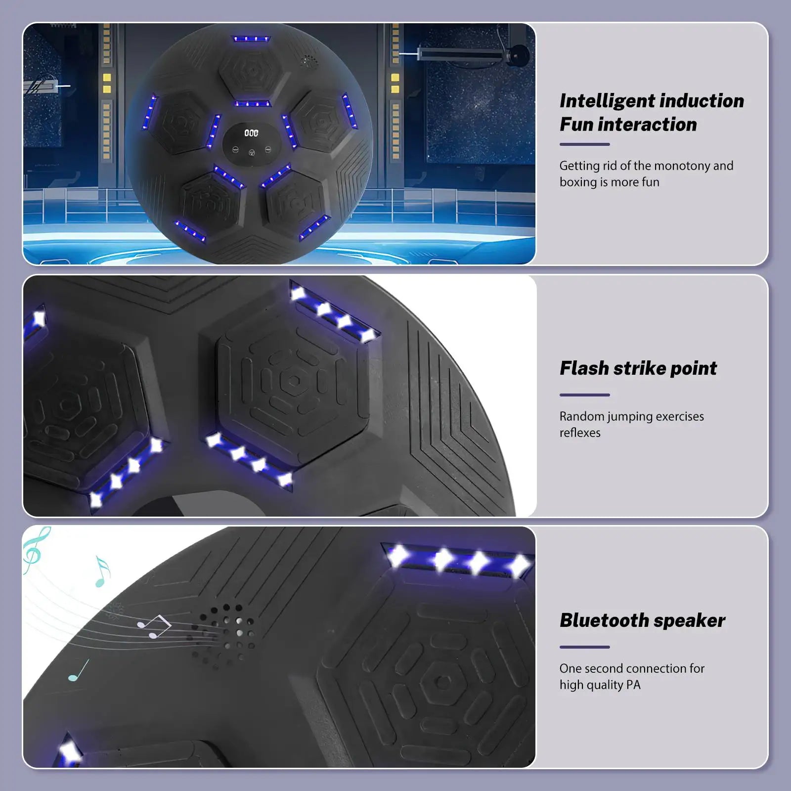 Boxningsmaskin, Bluetooth-anslutning, LED-belyst mål