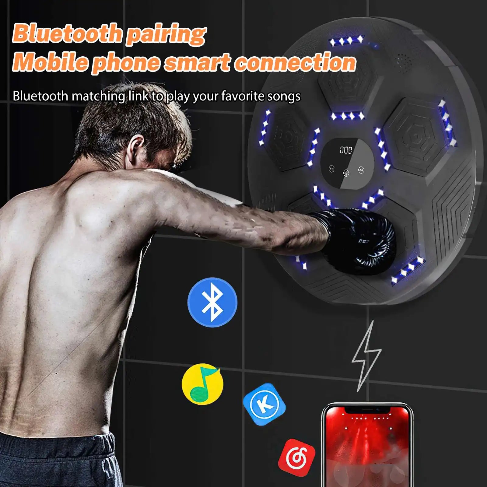 Boxningsmaskin, Bluetooth-anslutning, LED-belyst mål