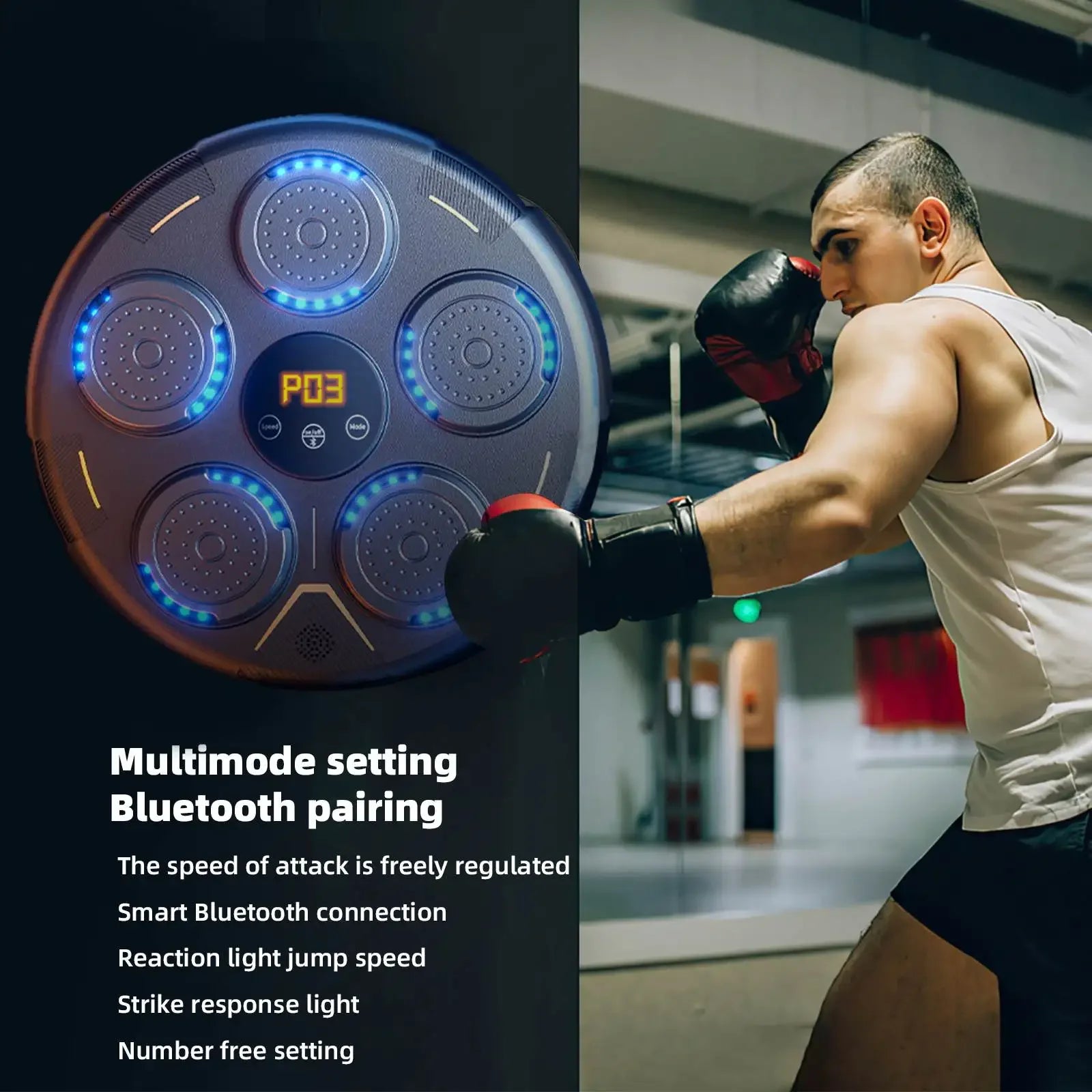 Smart Music Boxing Trainer, LED Electronic Response, Bluetooth-Compatible