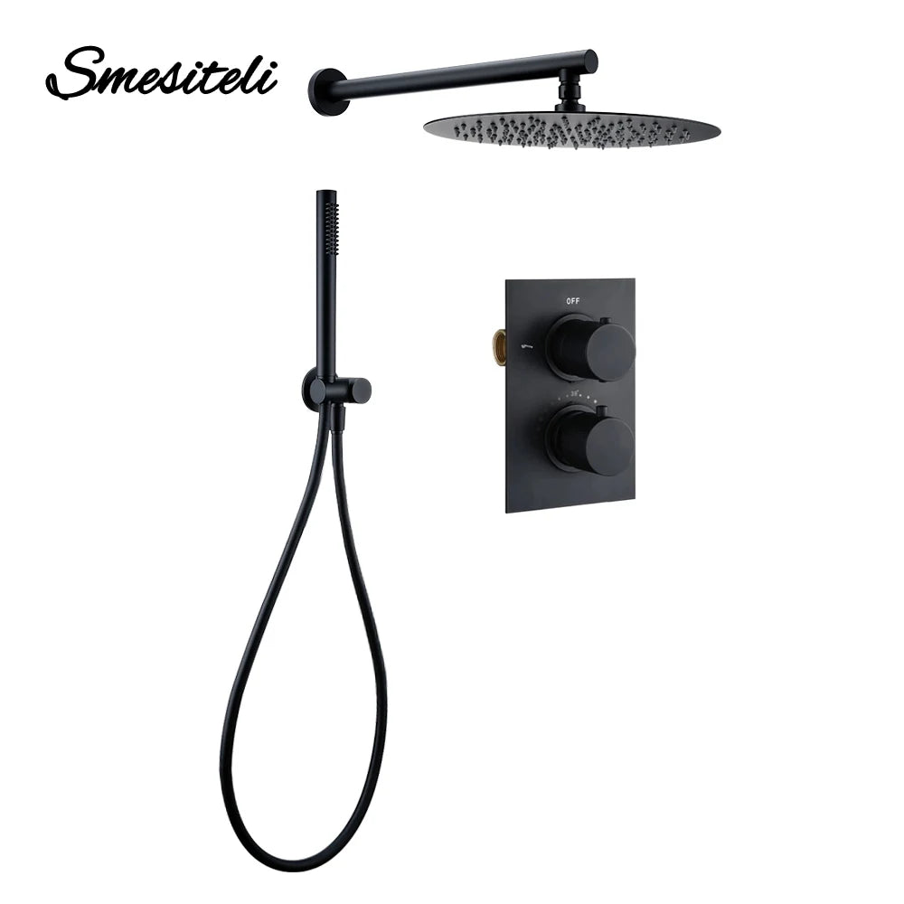 Shower Set, Matte Black, Wall or Ceiling Mounted