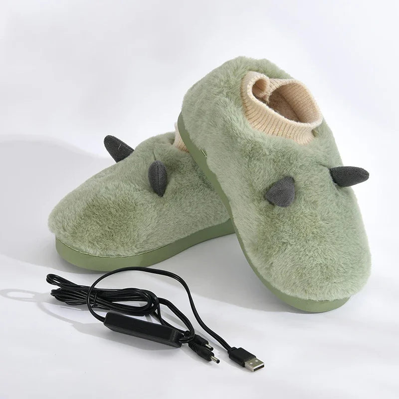 Papuci încălzite pentru picioare, moi și pufoase, încărcare USB