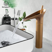 Bathroom Sink Faucet, Waterfall Design, Single Hole, H-Brass