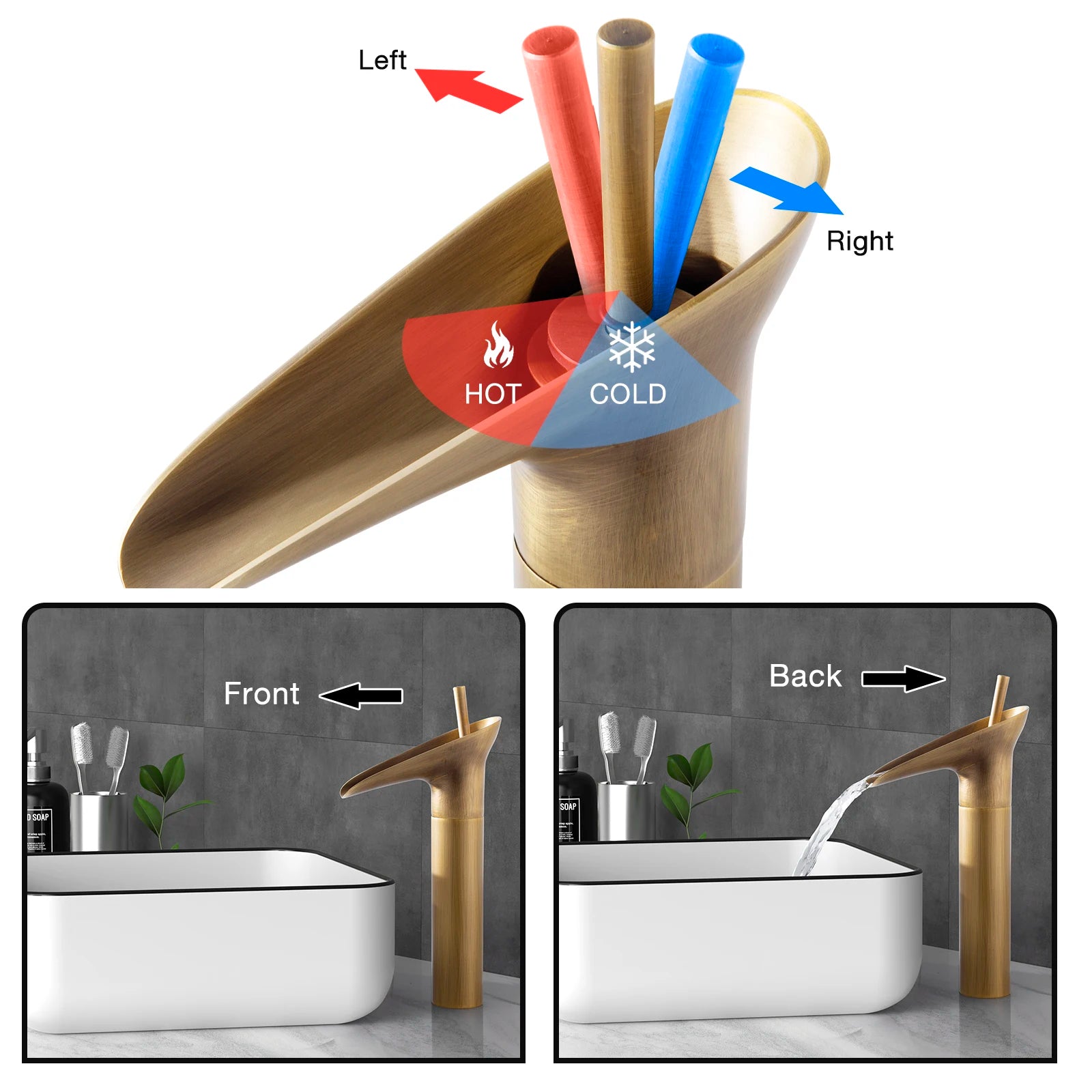 "Badarmatur, Wasserfall-Design, Einlochmontage, H-Brass"