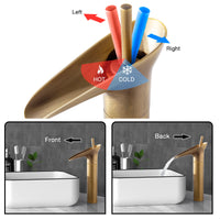 Bathroom Sink Faucet, Waterfall Design, Single Hole, H-Brass