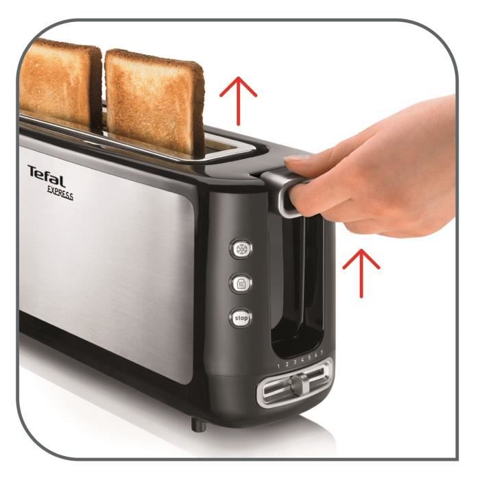 Tefal TL365etr Express Grille-Pain 1 Slot, Toaster, 7 golden levels, defrosting, heating, extra high rise in bread